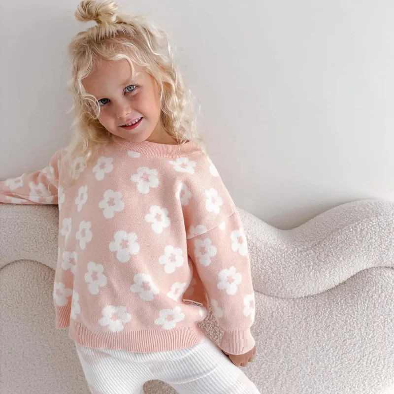 Girls Sweater Cotton A-class Baby Pullover Knitted Sweater Spring and Autumn Base Knitted Sweater Top