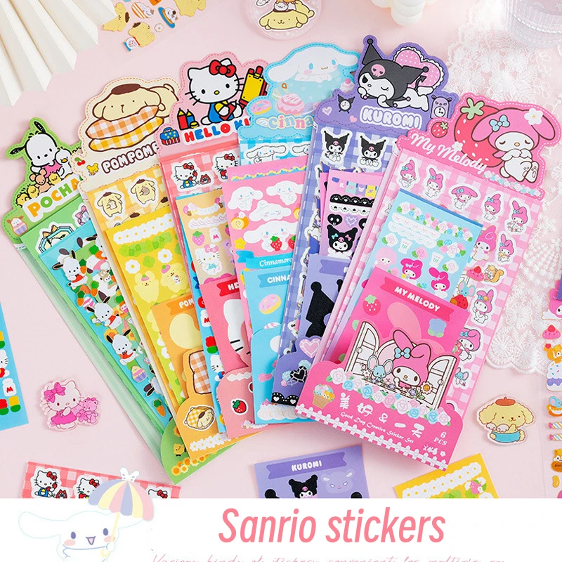 

Kawaii Hello Kitty Paper Sticker Set Cartoon Anime Sanrio DIY Handbook Goo Card Kuromi Pochacco PVC Deco Material Stickers Gifts