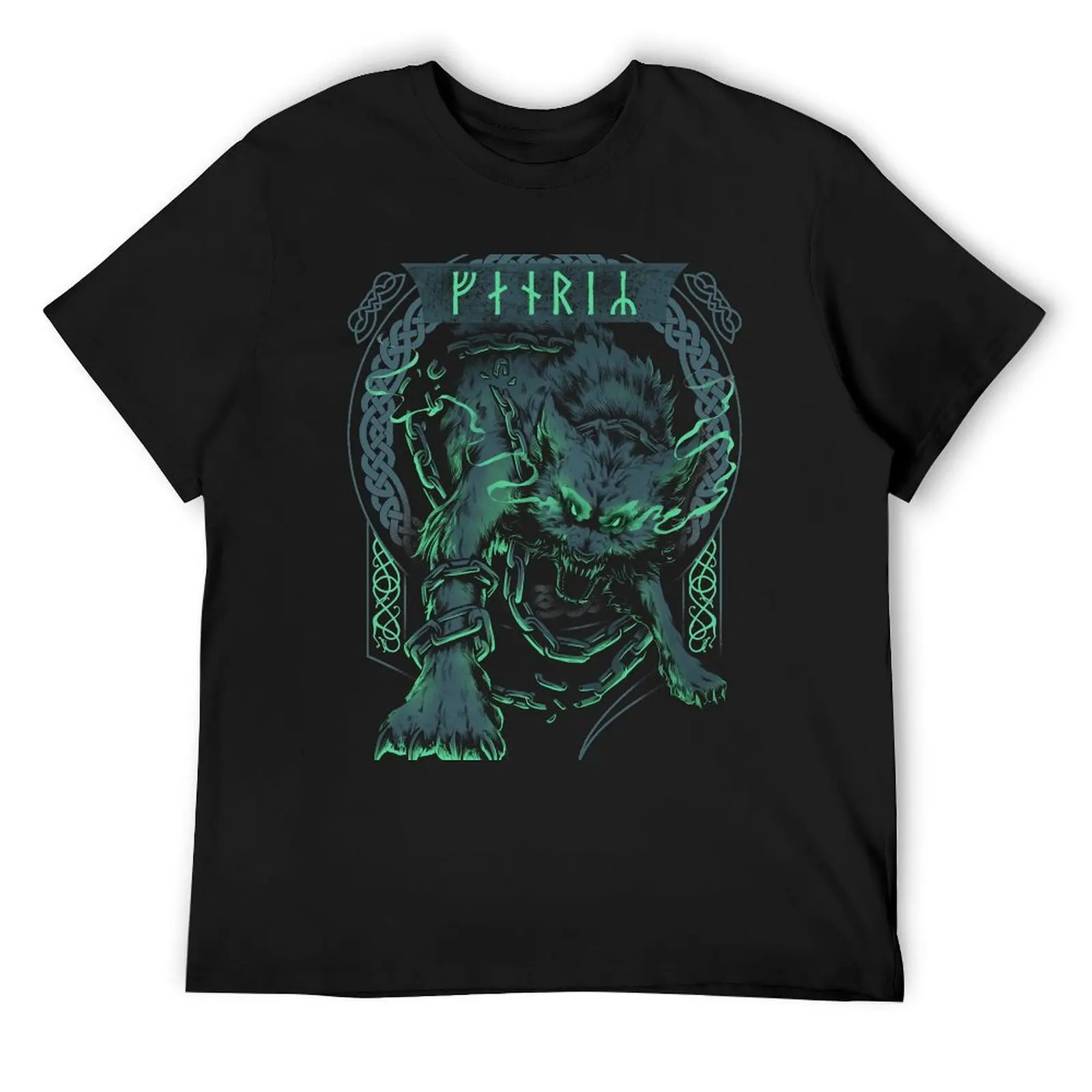 

Fenrir Wolf Norse Futhark Runes Viking Mythology Ragnarok Green T-Shirt