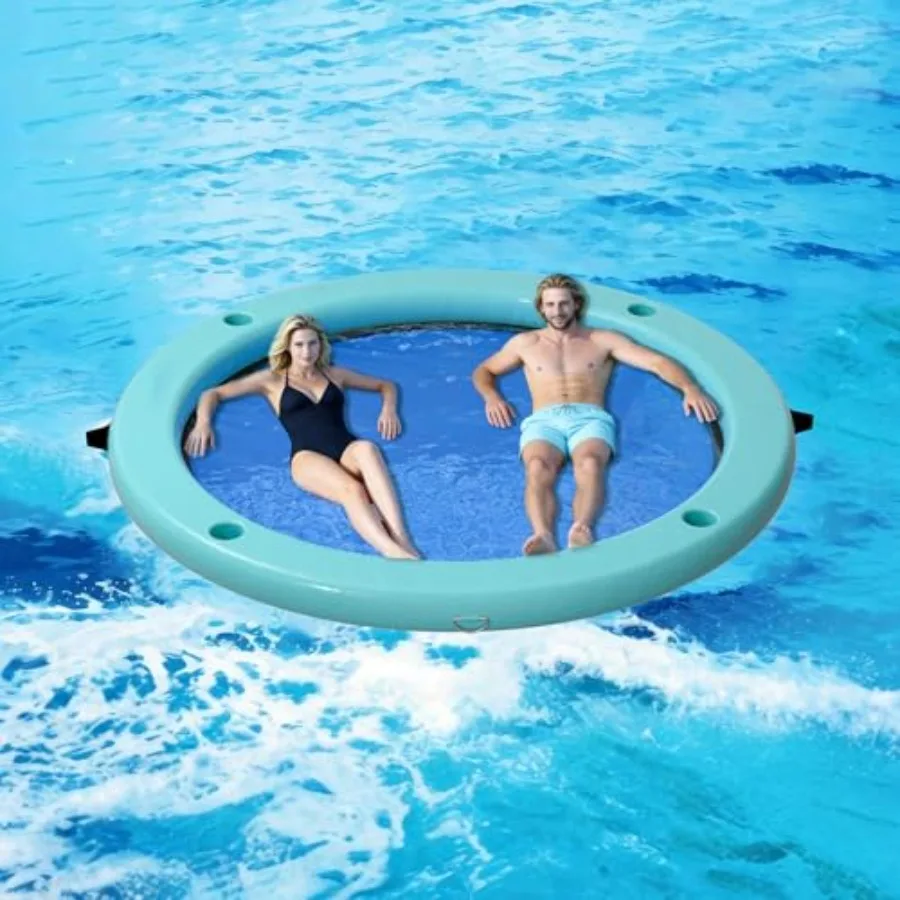 

Sunchill Float Ring with Cup Holders Inflatable Water Hammock Heavy Duty Lake Floats for Adults Party Round Floating Island Lou