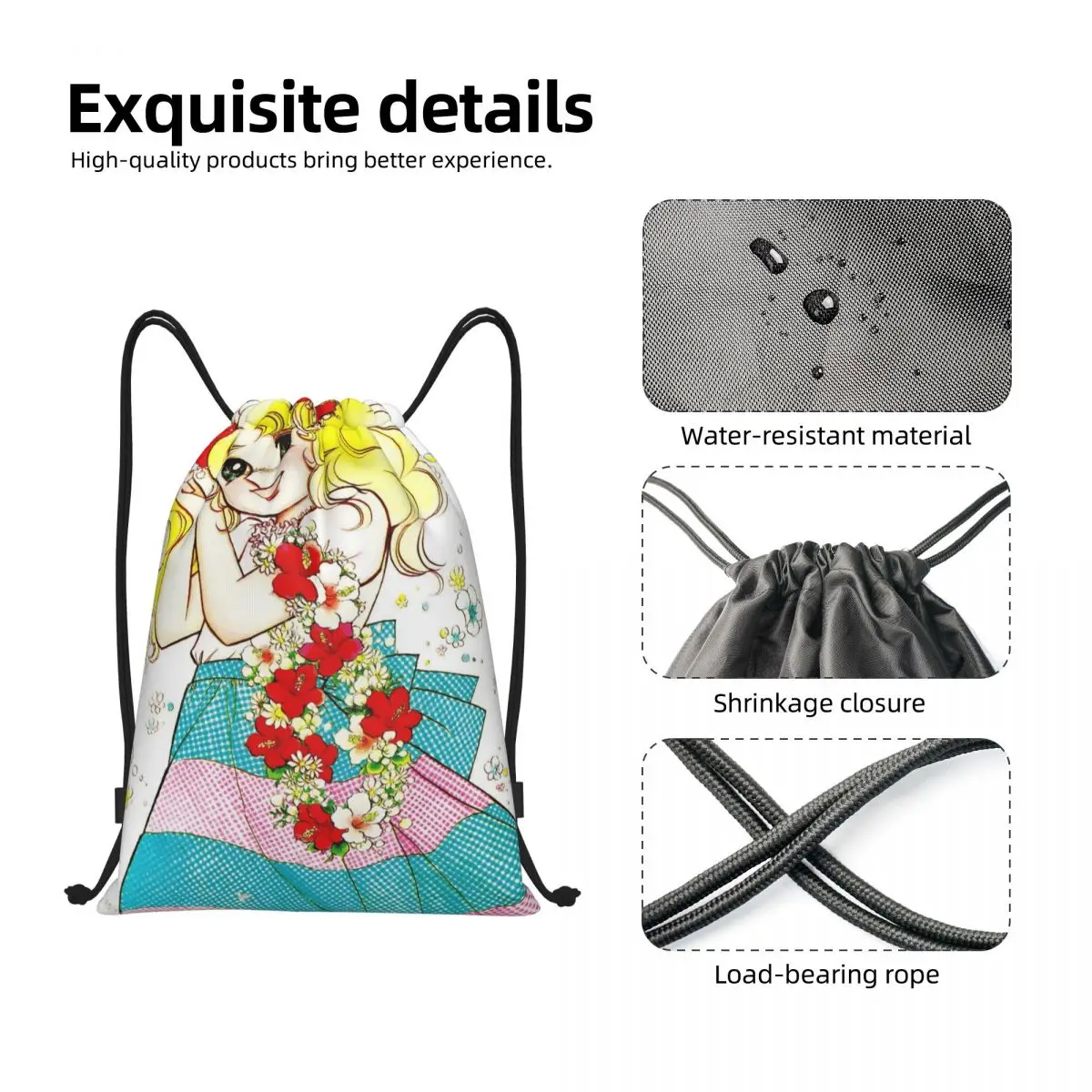 Candy Candy Manga Drawstring Bags Sports Backpack Gym Sackpack String Bags for Working Out