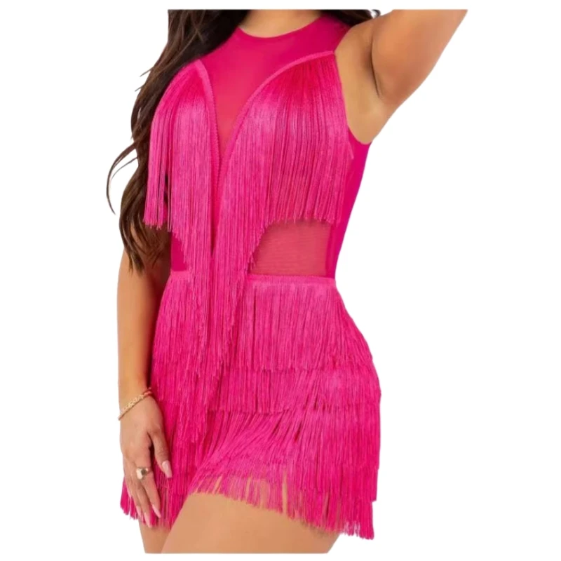 فستان قصير قصير فوشيا شرابة للحفلات الراقصة الوهم س الرقبة بلا أكمام غمد فستان حفلة كوكتيل مناسبة خاصة حسب الطلب
