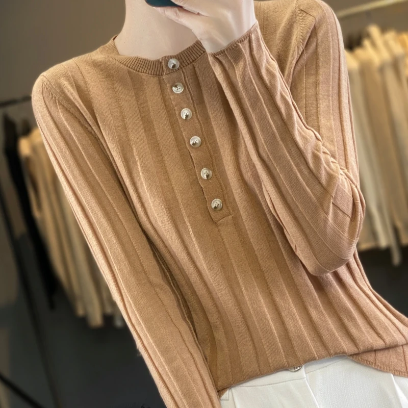 2024 New Spring and Autumn O-Neck Cashmere Sweater Women Long Sleeve Top Knit Pullover Solid Color Base