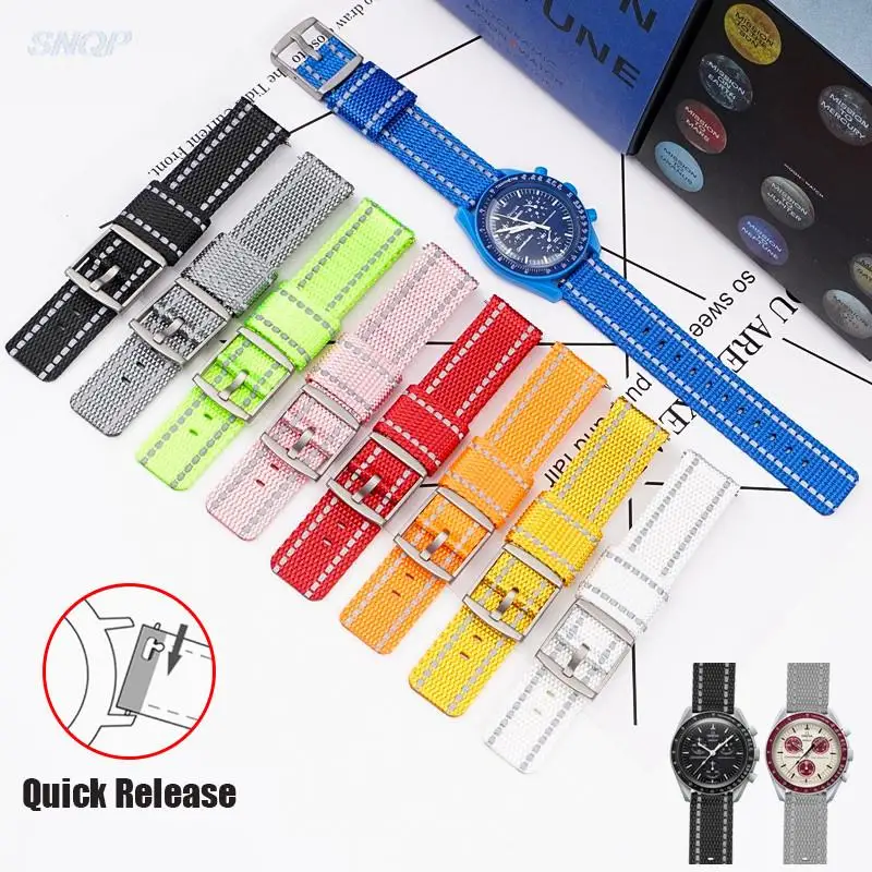 Nylon Strap 20mm  Weave Canvas Quick Release Watch Band For Omega Men Women Reflective Bracelet Accessories For Swatch