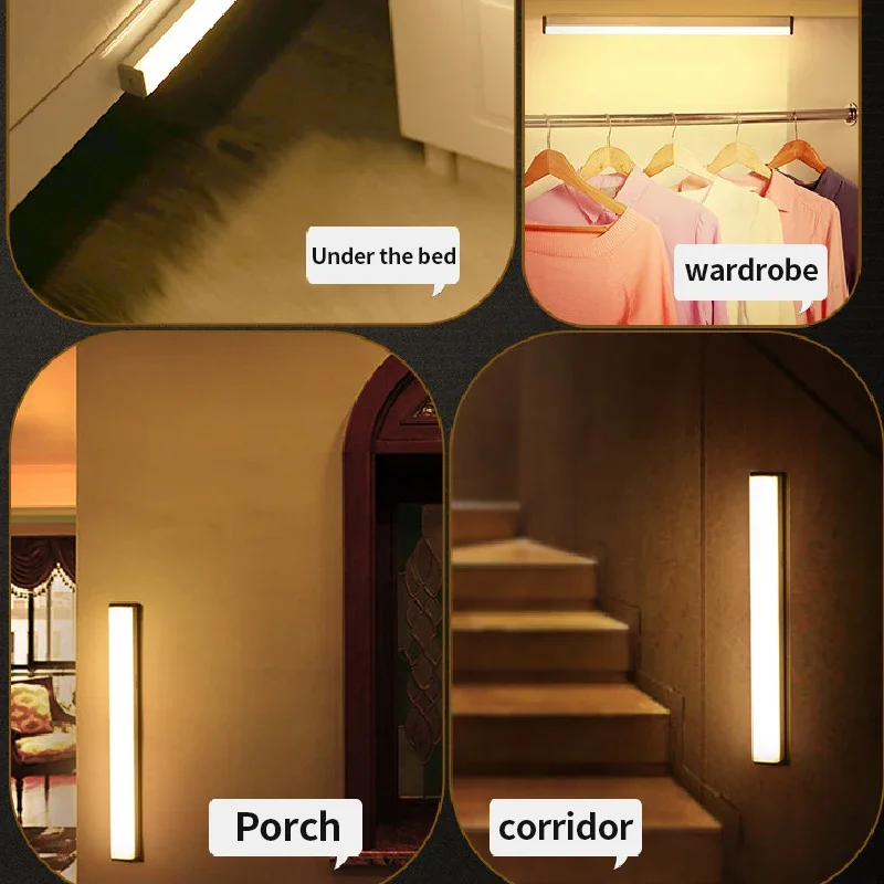 Motion Sensor Led Night Light Home Aisle Corridor Wardrobe Wireless Long Wall Light for Closet Stairs Kitchen Wall Decor Lampara