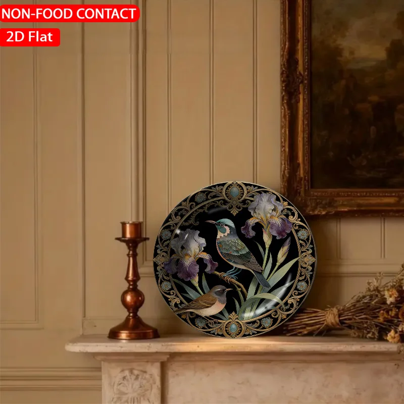 1pc Art Nouveau Birds Purple Ceramic Plate Non-food Contact, Home Desk Ornaments, Living Room and Bedroom Decorations, Suitable