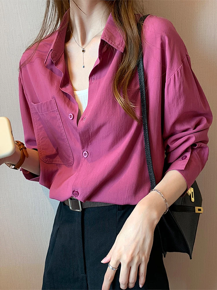 

Женская шифоновая рубашка: Новинка Весна-Осень 2025, Модный дизайн для многослойных образов, Уникальный топ-пальто в корейском стиле, с длинным рукавом, прямого кроя.