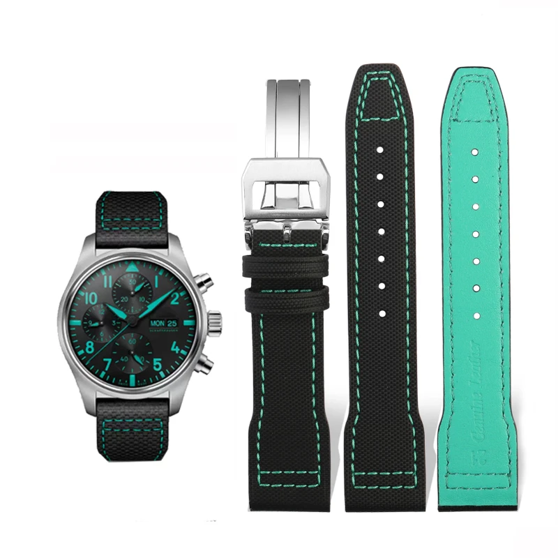 20mm 21mm Fabric Nylon Canvas Leather Bottom Watch Band for IWC Aviator Mark 18 Pilot Little Prince Portuguese Strap Watchband