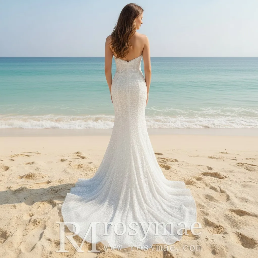 Rosymae Strapless Sweetheart Beads Peals Mermaid Wedding Dress Elegant Gown for Brides