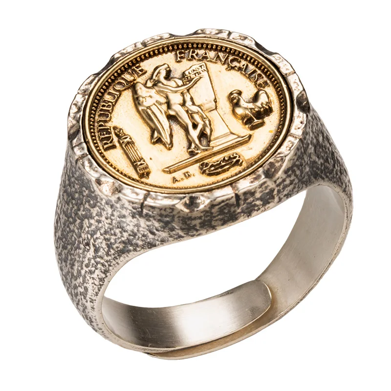 Gallic Rooster Victory Angel Silver Ring 925 Tail Ring French coin totem Fashion Jewelry