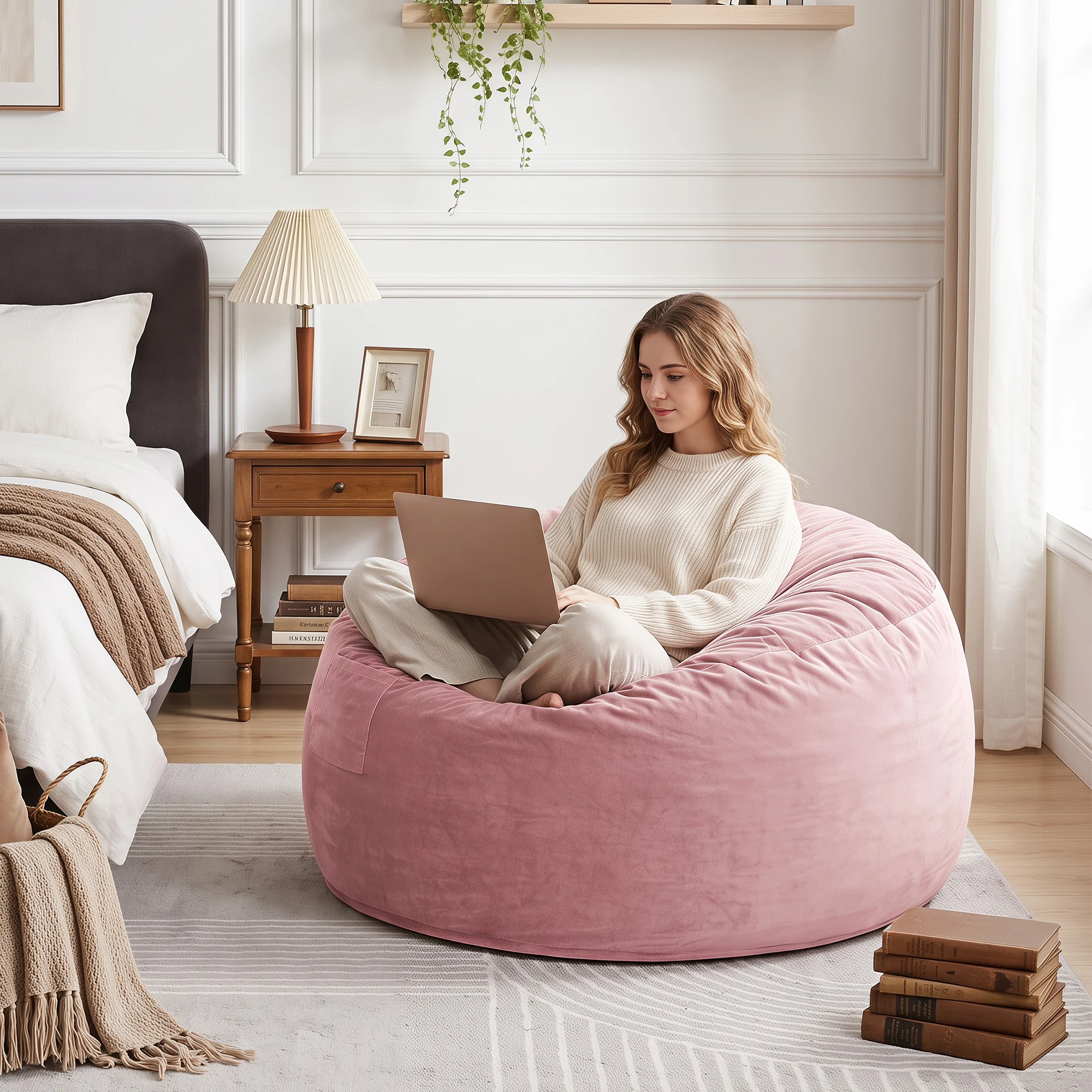 TUAREX Large 4FT Memory Foam Bean Bag Chair with Filling, Thick Dutch Velvet Washable Cover, Comfy Bean Bag for Adults Teens Bedroom Living Room image 4