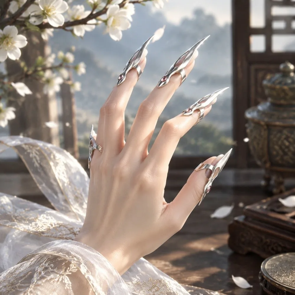 5Pcs Punk Claw Nail Rings Dark Aesthetic Neutral Fingertip Ring Gothic Abstract Single Armor Nail Rings Carnival