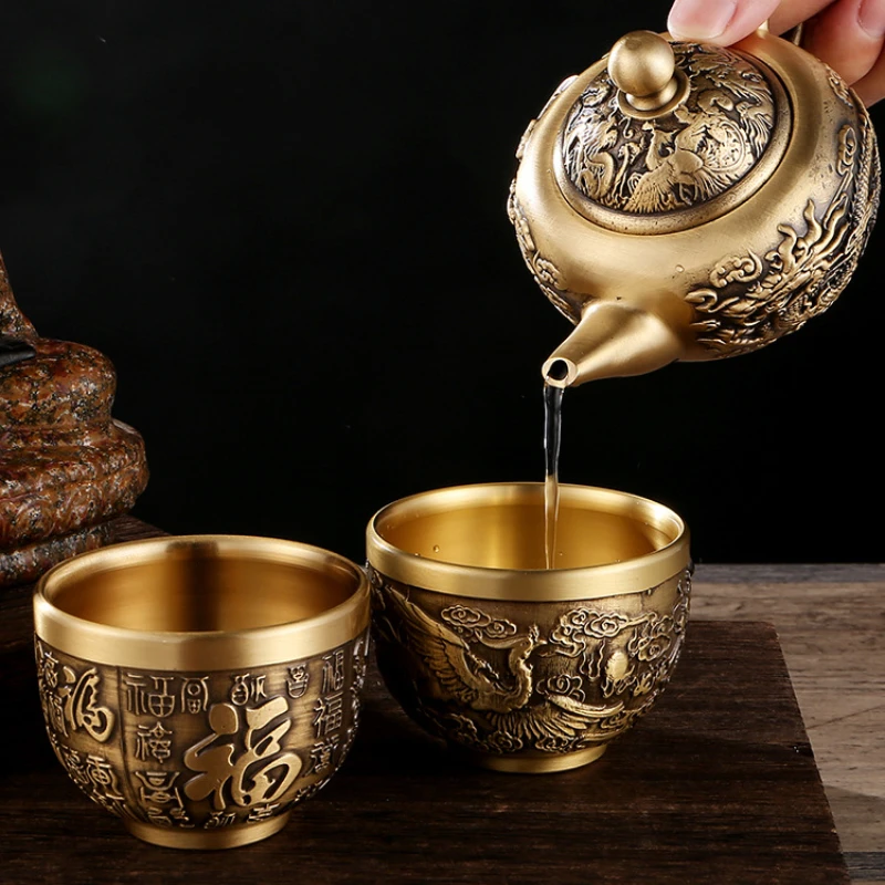Double Dragon Kirin Jar Decoration, Brass Cup, Dragon Phoenix, Chengxiang, Office, Household, 1Pc