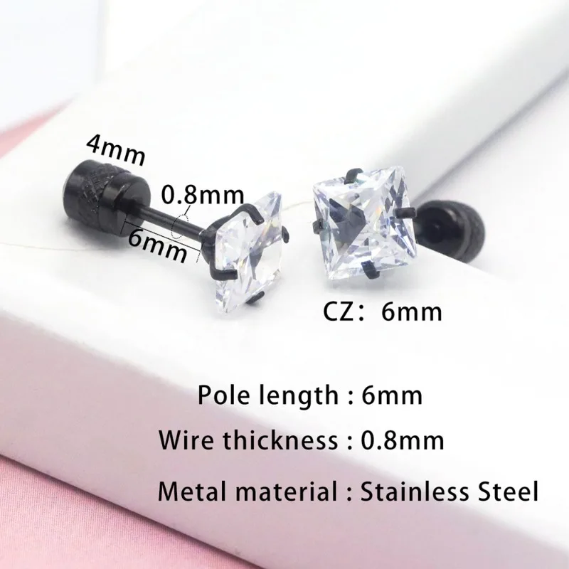 2/12pcs Hypoallergenic Titanium Steel Stud Earrings for Men Women, Zirconia Screw Back Earrings, Cartilage Tragus Ear Piercings