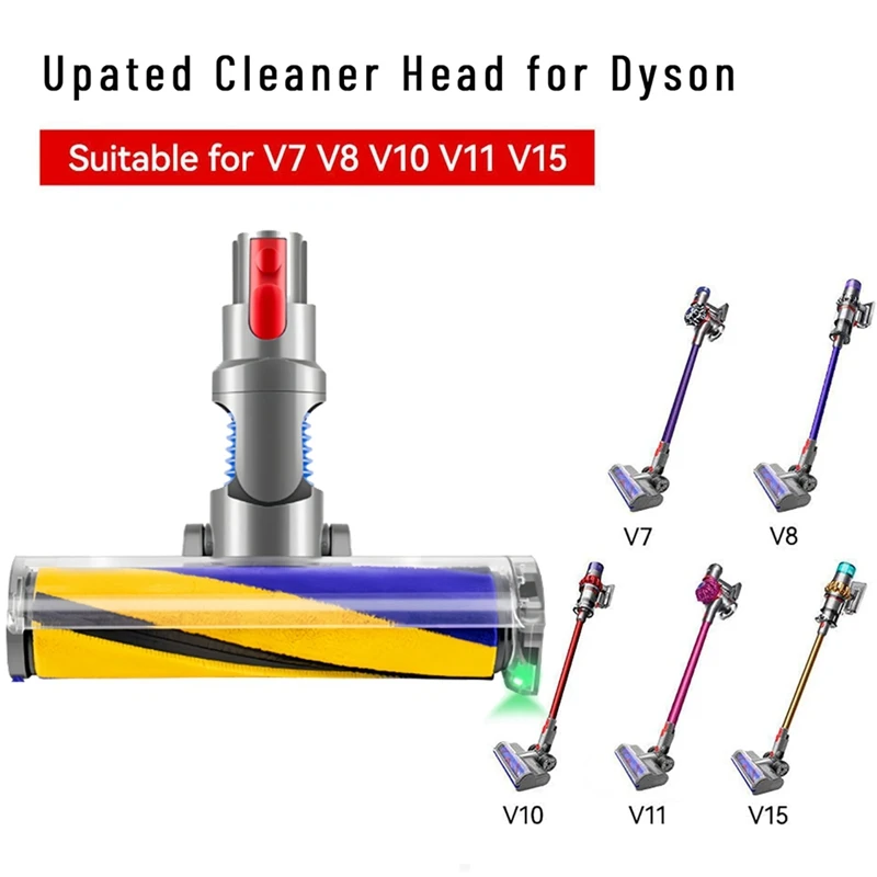 Accesorio de vacío para detección de polvo para Dyson V15 V11 V10 V8 V7, cabezal de suelo de madera dura, cepillo de rodillo suave con luz verde óptica