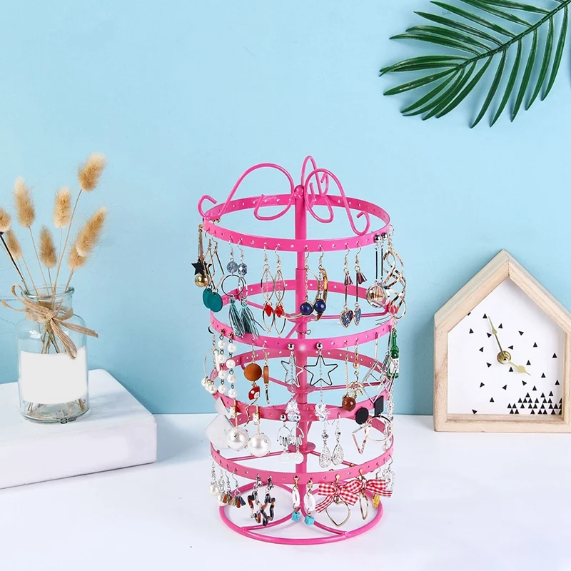 Цельная четырехэтажная вращающаяся стойка для ювелирных изделий из кованого железа, стойка для ювелирных изделий, серьги, браслет, стеллаж для выставки товаров, белый цвет