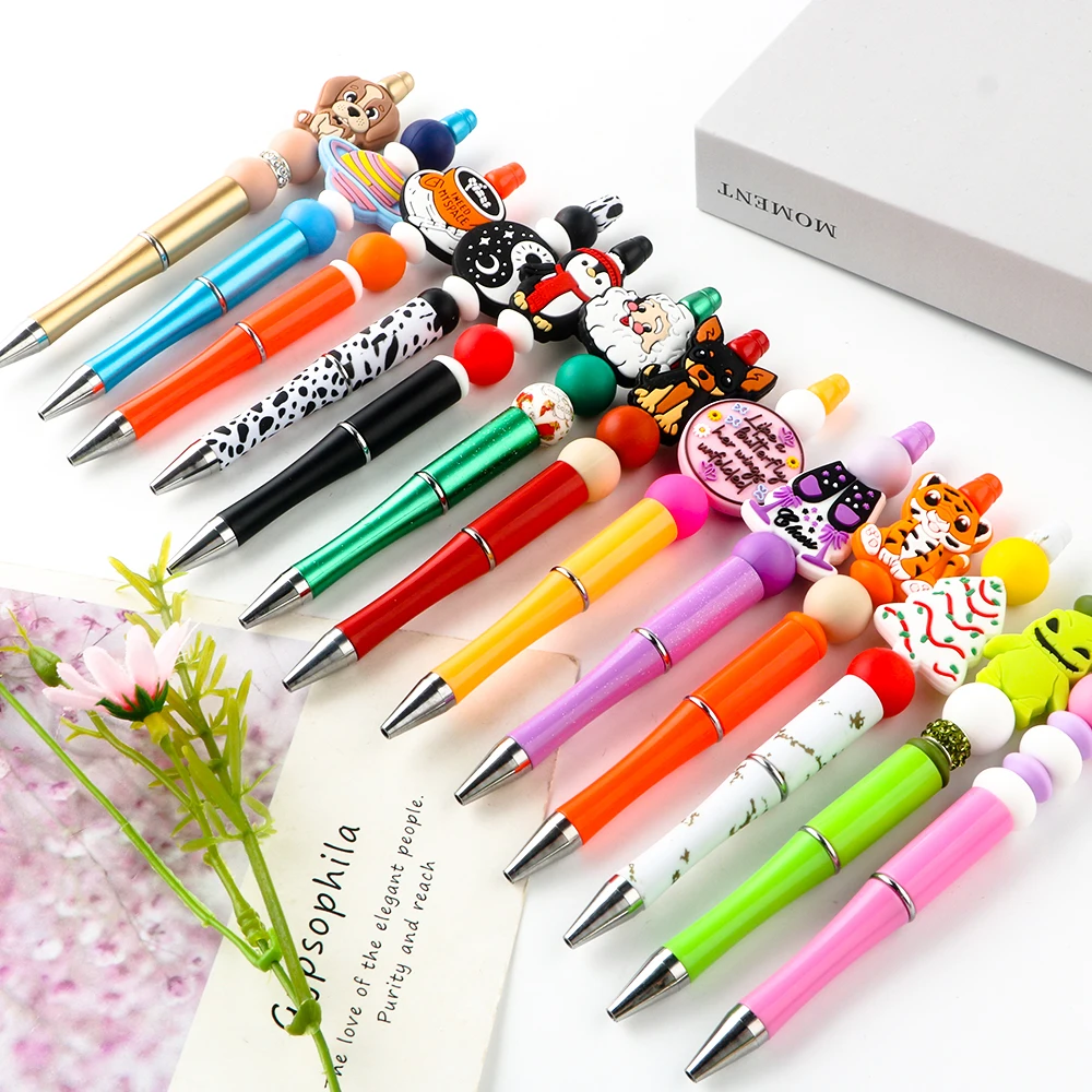 Sunrony 10 قطعة/صندوق قلم بلاستيكي قابل للخرز حبر أسود لتقوم بها بنفسك قلم شخصية مدرسة مكتب الكتابة لوازم القرطاسية الهدايا