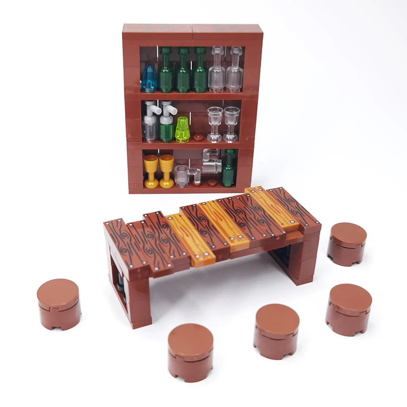MOC-Bausteine, Möbel und Dekorationen für Wohnzimmer und Schlafzimmer – Bett, Bücherregal, Sofa, Computertisch, kleine Pflanzgefäße, Spielzeugmodelle. – Detail 9