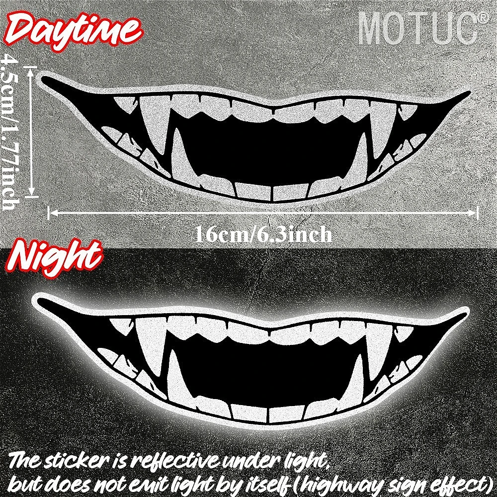 1PC Reflective Devil Teeth Mouth Sticker Waterproof Vinyl Decal for Motorcycle Fairing Fuel Tank Car Window DIY Decoration