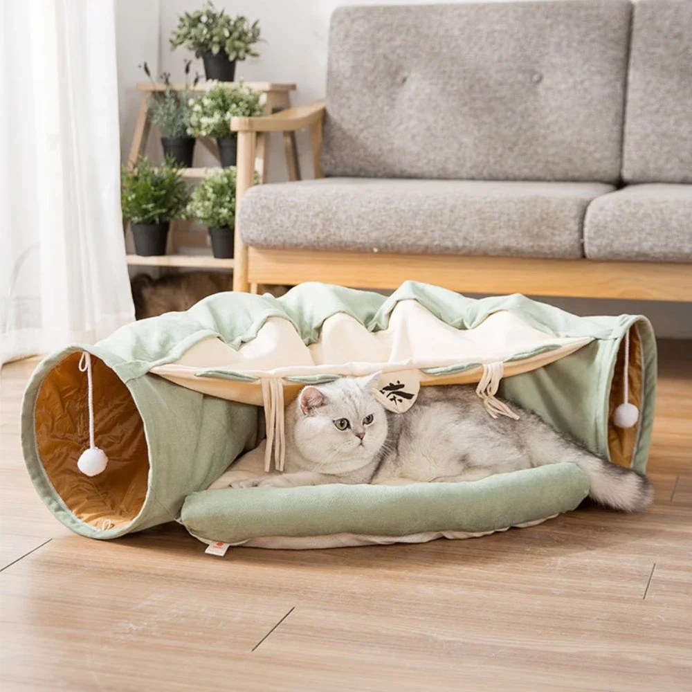 

Cat Tunnel Bed With Mat Collapsible 2 Way Tube Interactive Play Toys Cat Hideout House For Cat Puppy Kitten