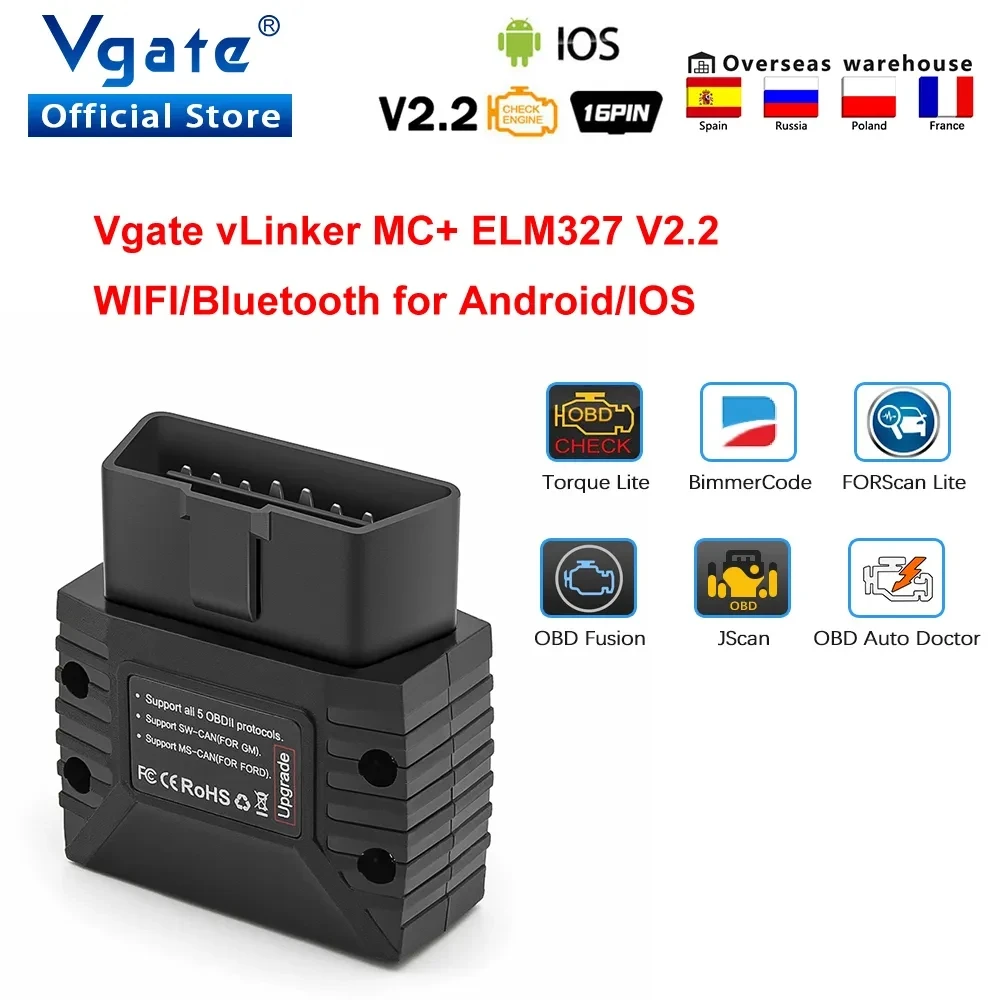 

Vgate vLinker MC+ ELM327 V2.2 Bluetooth 4.0 Wifi Car Scanner OBD2 Auto Diagnostic Tool OBD 2 Scan PK ELM 327 V1 5