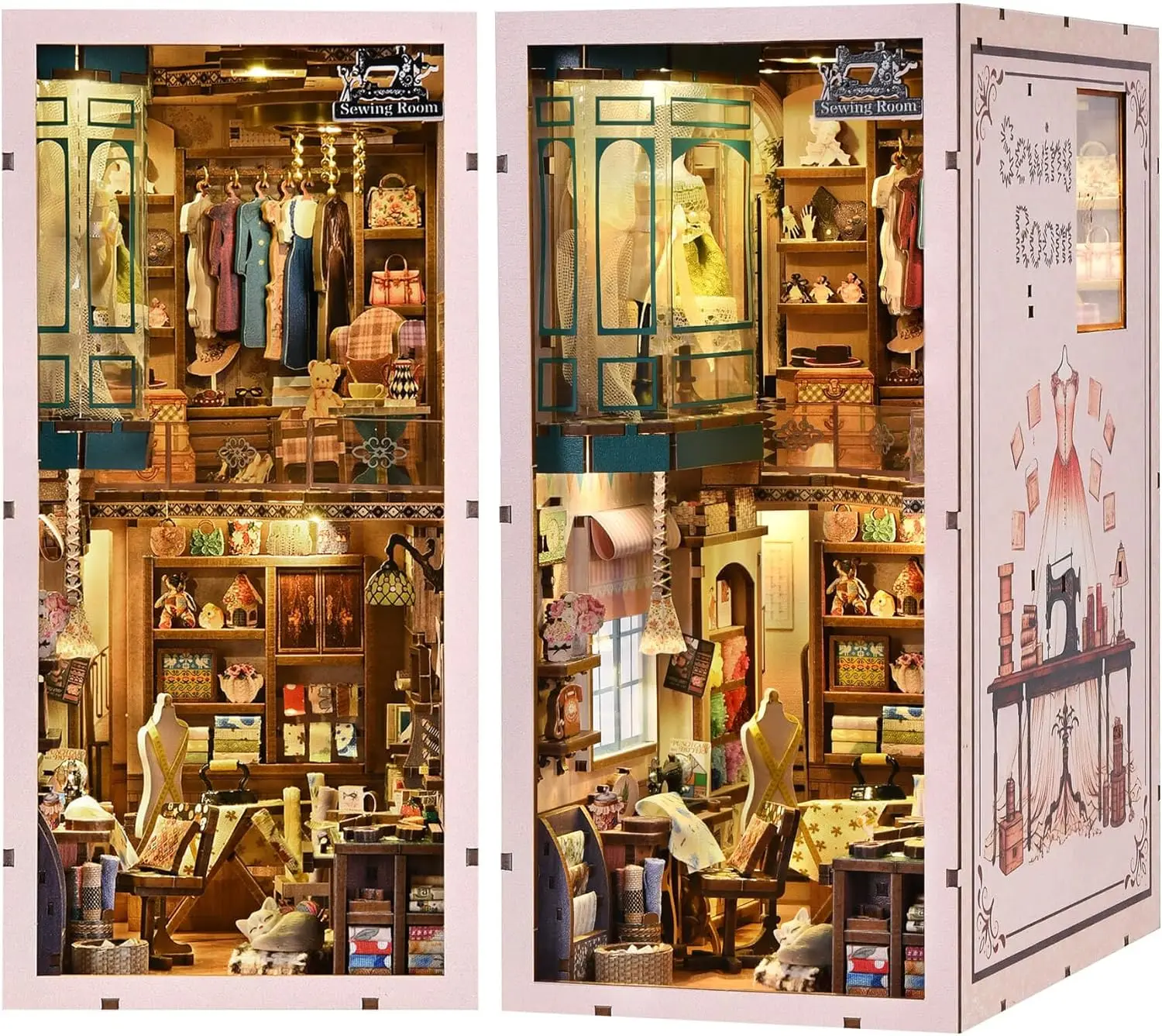 Book Nook Kit - Sewing Room DIY Miniature House Dollhouse Kit for Adults and Teens, Booknook Tiny House Bookshelf Decor 3D Woode