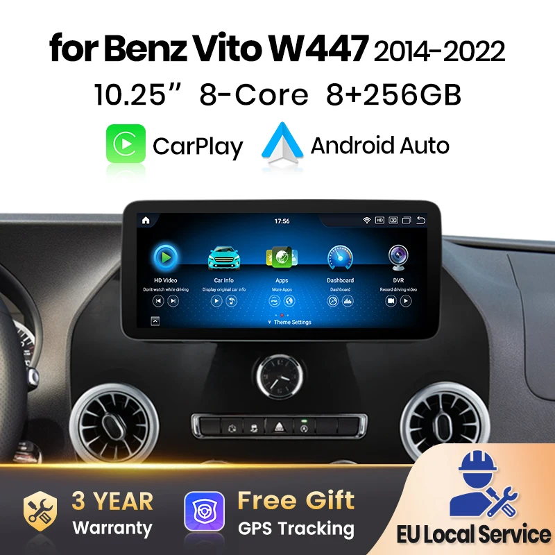 AWESAFE Radio Multimedia con pantalla táctil inalámbrica Carplay Android Auto de 12,3 pulgadas para Mercedes Benz Vito V-Class W447 2014-2022, reproductores de vídeo, sistema inteligente NAVI, accesorios estéreo