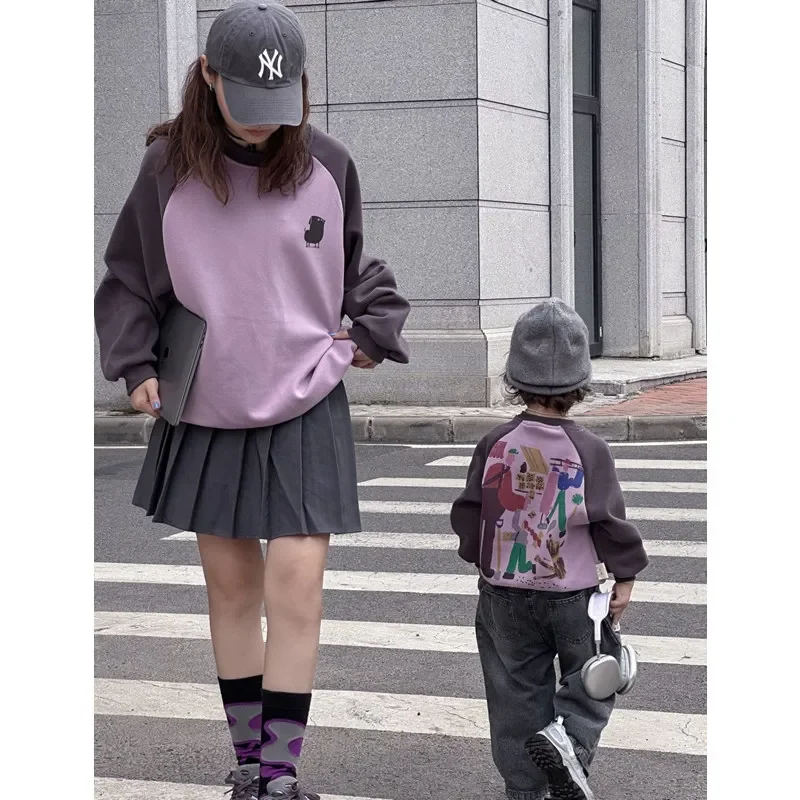 2024 Long Sleeve Tops Mom and Son Daughter Matching Tee Shirt Women Sweatshirts for The Whole Family Dad Children Clothes Spring