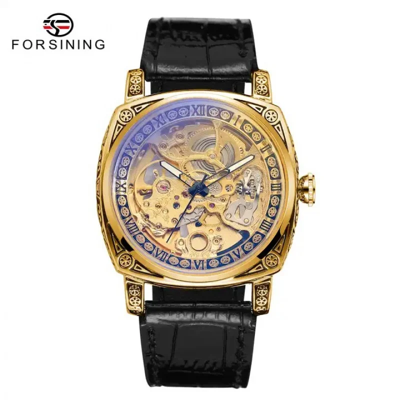 Free Shipping OUTLETSNew forsining European American Style Men's Fashion Vintage Engraving Hollow out Automatic Mechanical Watch