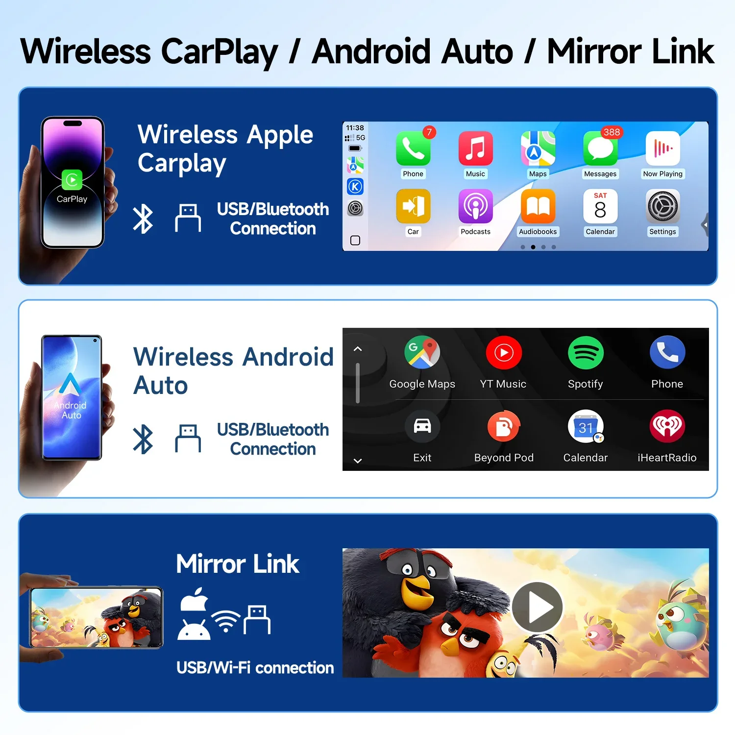 JIUYIN 1Din Car Radio 6.28 inch Universal MP5 IPS Touch Screen Wireless Carplay Android Auto Car Multimedia Player USB BT Type-C