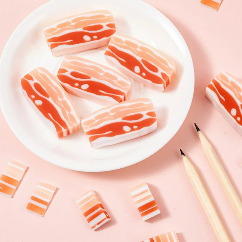 32pcs/lot Simulated Streaky Pork Shaped Eraser Cute Writing Drawing Rubber Pencil Erasers Stationery Kids Gifts