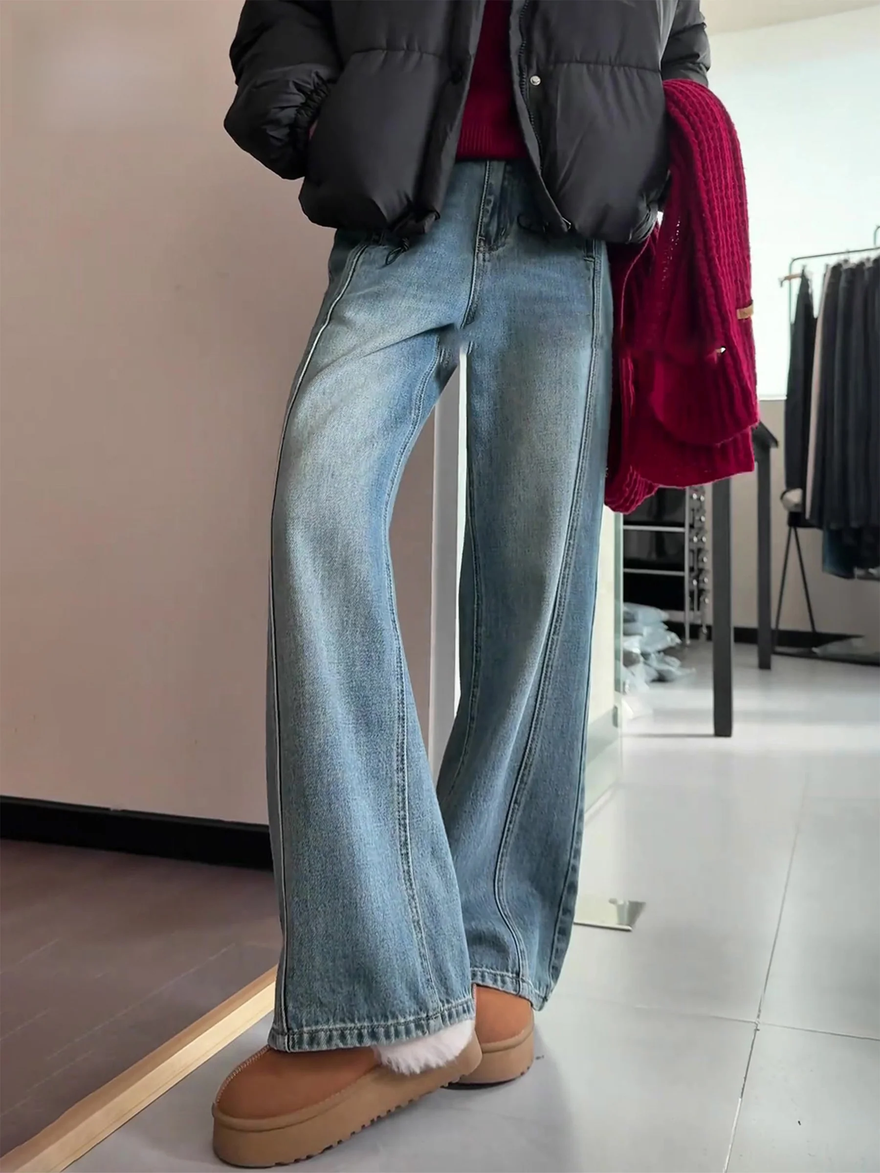 

Retro Blue Wide Leg Denim Jeans High Waist Loose Straight Cut Trousers for Women Casual Spring Summer New Style American Style