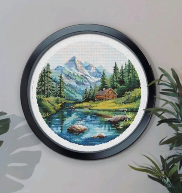 

Summer Mountain Cottage 18CT 16CT 14CT Unprinted Top Quality Cross Stitch Kits Embroidery Art DIY Handmade Needlework Home Decor