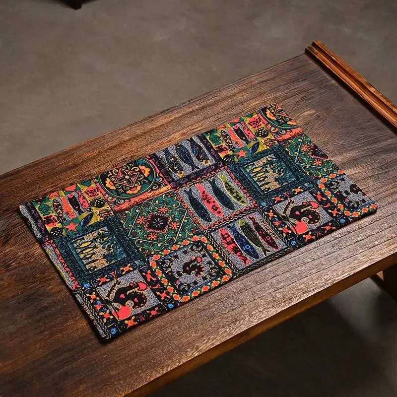 Patchwork Tea Mat With Double-sided Print Fabric Tea Mat Zen-style Tea Coaster Tea Table Mat