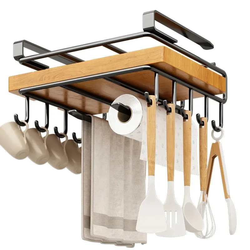 Küchen-Organizer-Rack unter dem Schrank mit Haken, Mehrzweck-Aufbewahrungsregal für Papierhandtuch, Schneidebrett und Topfdeckel – Detail 6