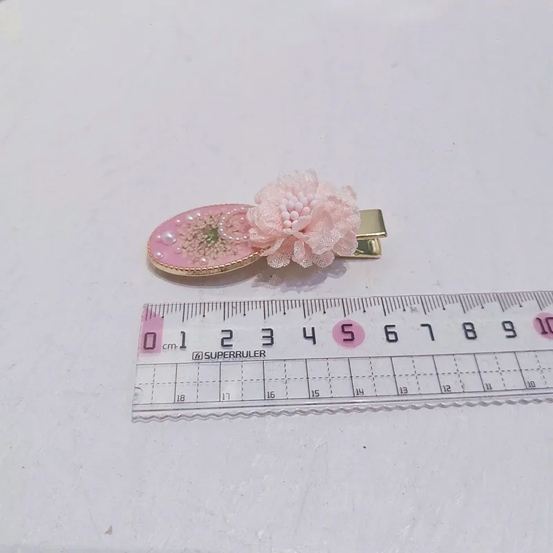 3166 Wholesale 1/5/10pcs Handmade Crystal Resin Pink Cherry Blossom Hair Clip Duckbill Clip Dried Flower Bangs Clip Retro Style