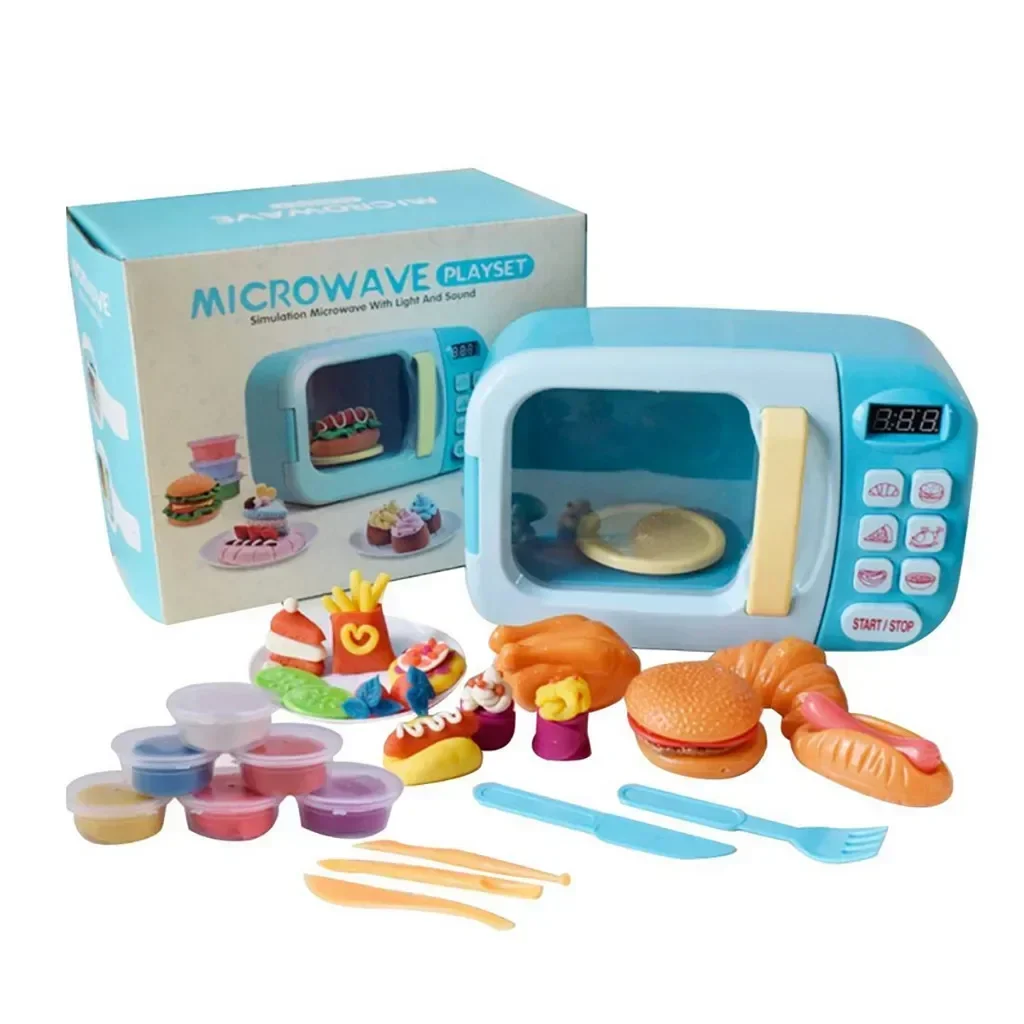 Four à micro-ondes électrique avec lumière et son pour enfants, jeu de cuisine amusant, jeu de simulation, ensembles de nourriture, cadeau jouet pour enfants, ménage