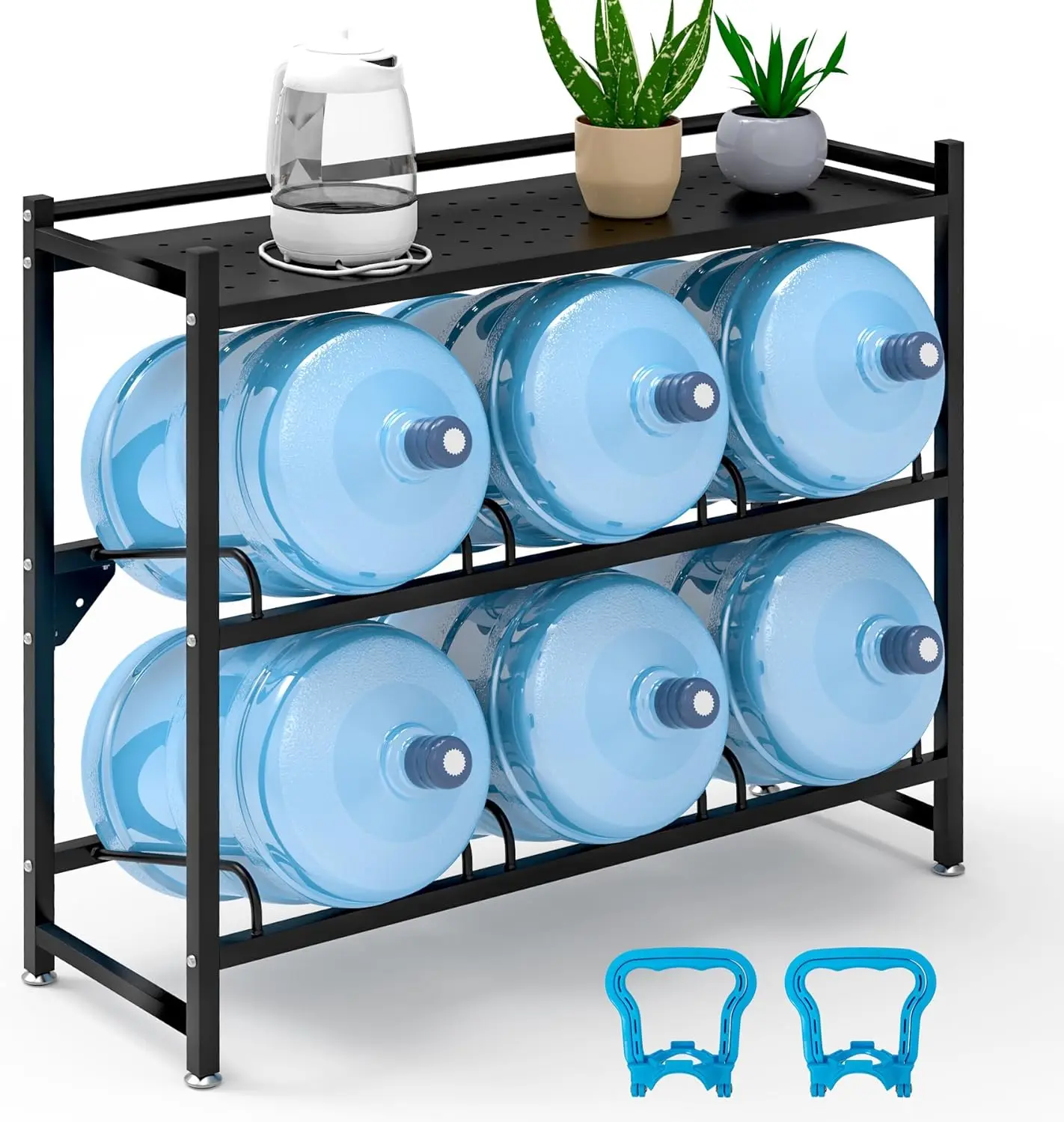 

Heavy Duty 5 Gallon Water Jug Holder, 3-Tier Wall Mount Rack with Top Shelf for Home Office Gym