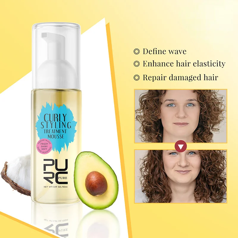 Crema de cabello rizado para el cuidado de la Mousse, aceite de coco para alisar el Frizz, champú ondulado mejorado, crema de peinado, espuma de Mousse, cabello seco y dañado