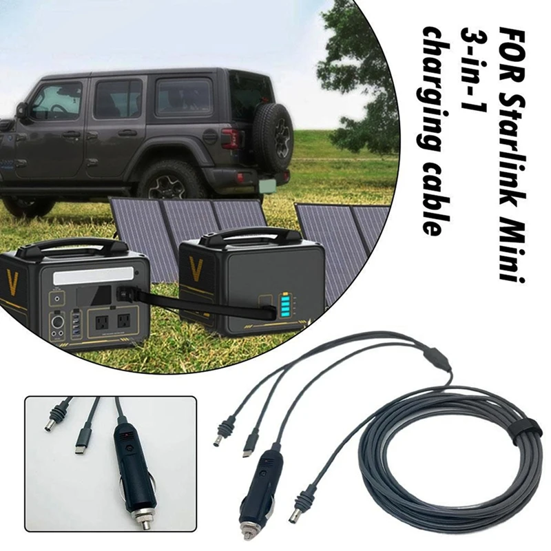 AD33 HOT For Starlink Mini 3-In-1 To DC Power Cable Mini Type-C Charging Cable Three-In-One To DC Power