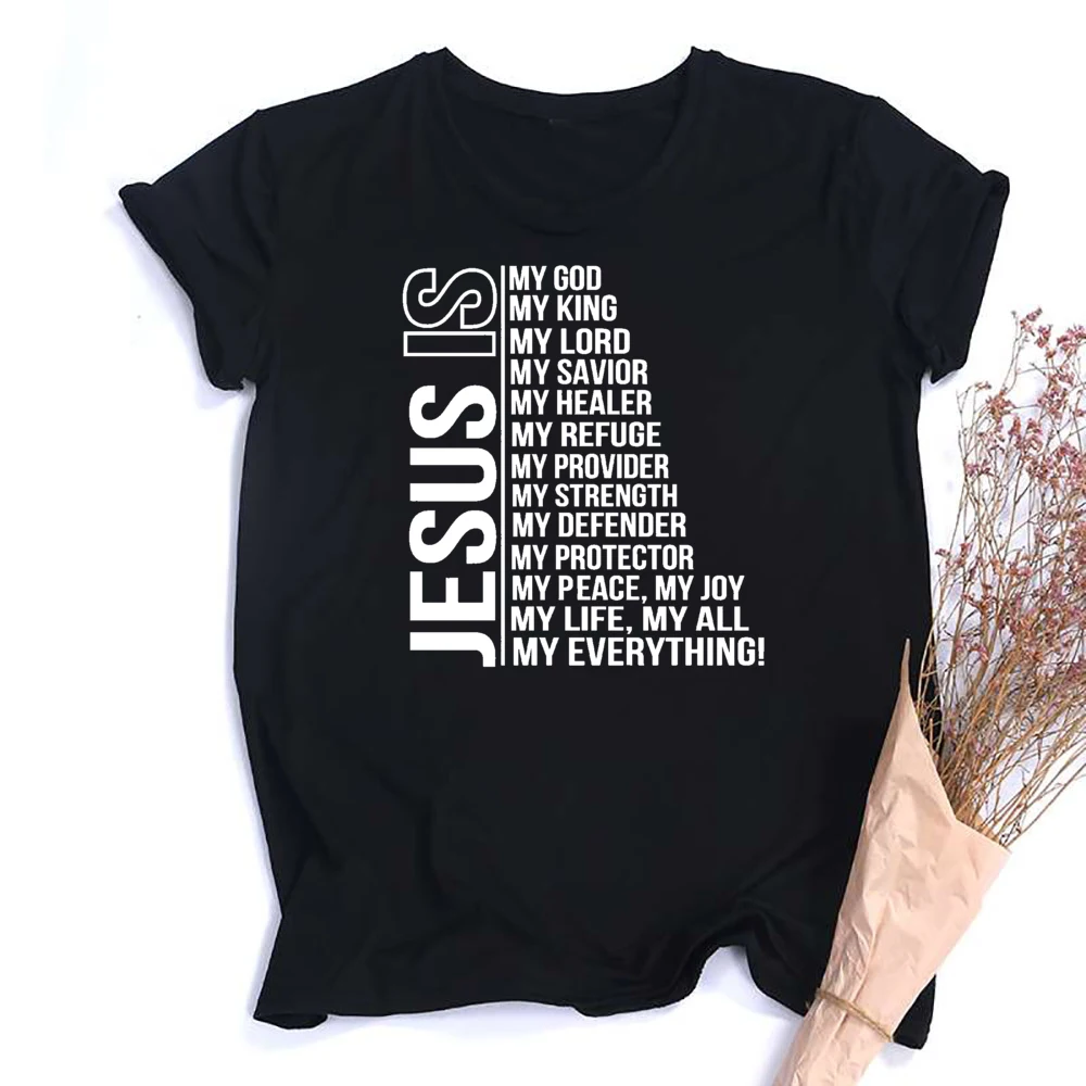 

Summer Casual T-Shirt with Jesus Is King Letter Print for Women Fashion Crew Neck Shirt Short Sleeve Women's Clothing