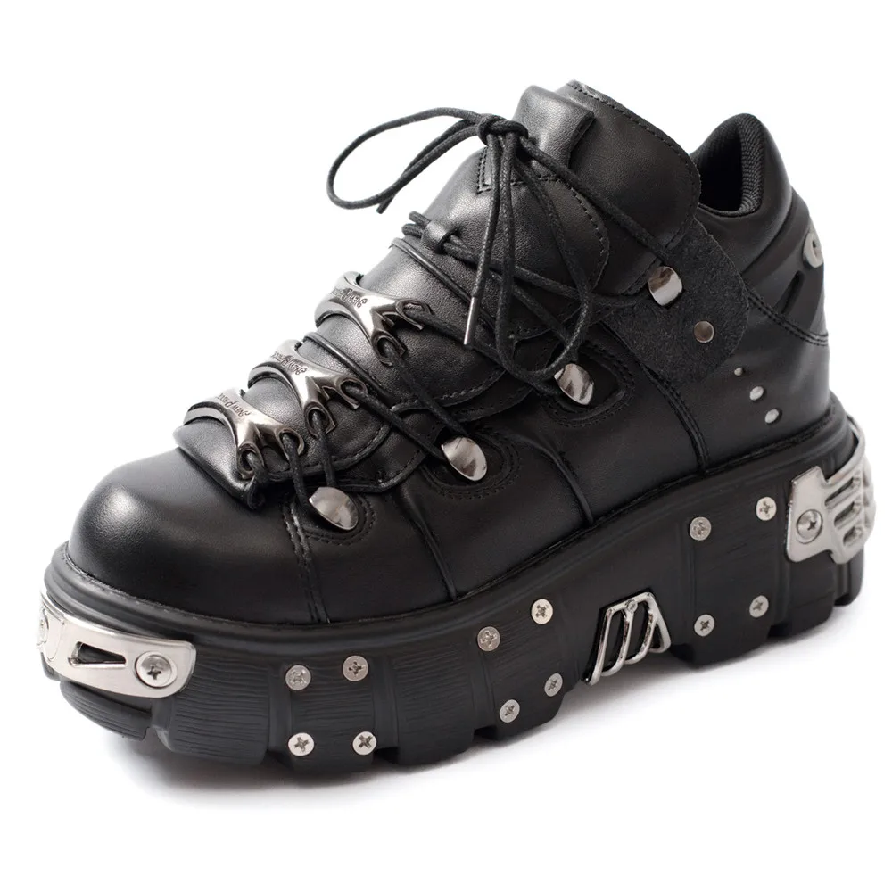 

2025 Women Ankle Boots for Woman's Thick Bottom Lace-Up Metal Decoration Round Toe Platform Shoes Ladeis Punk Gothic Sneakers