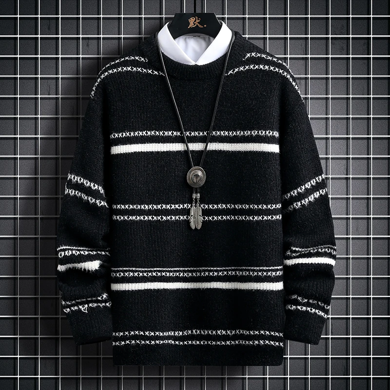 men high quality stripe sweater 2024 new arrival winter High collar men autumn men's fashion pullovers wool  casual sweaters