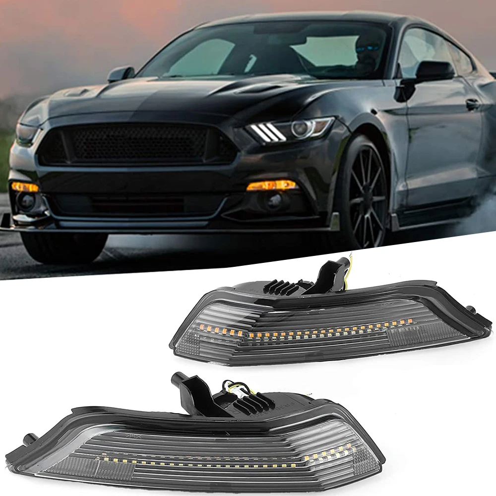 

2 pcs Front Turn Signal LED Lights Black Daytime Running Light Moving with Signals Suitable for -Ford Mustang 2015‑2017