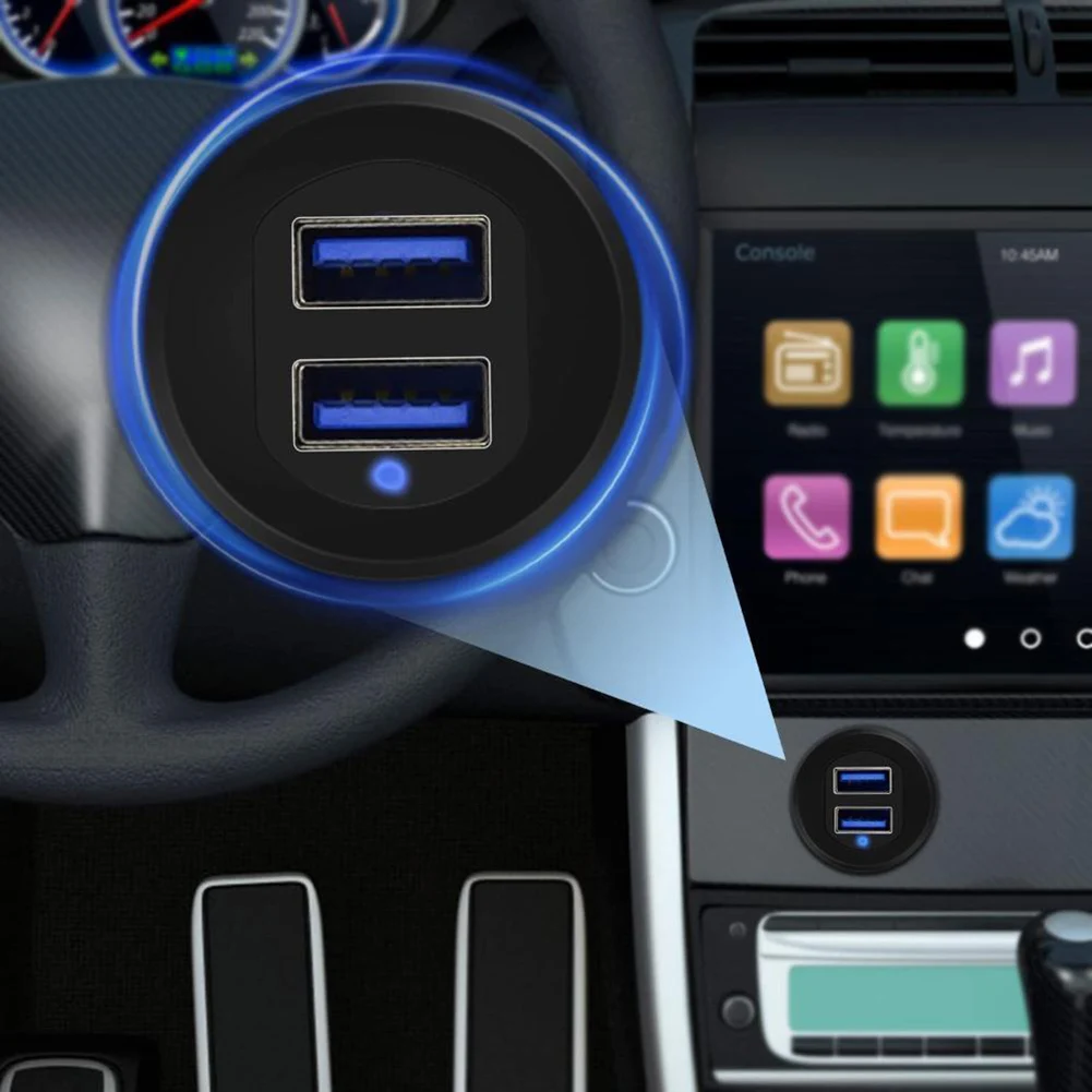 2 Ports Dual USB 3.0 Car Mount Flush Cable Multipurpose Dashboard Panel Cable For Motorcycle