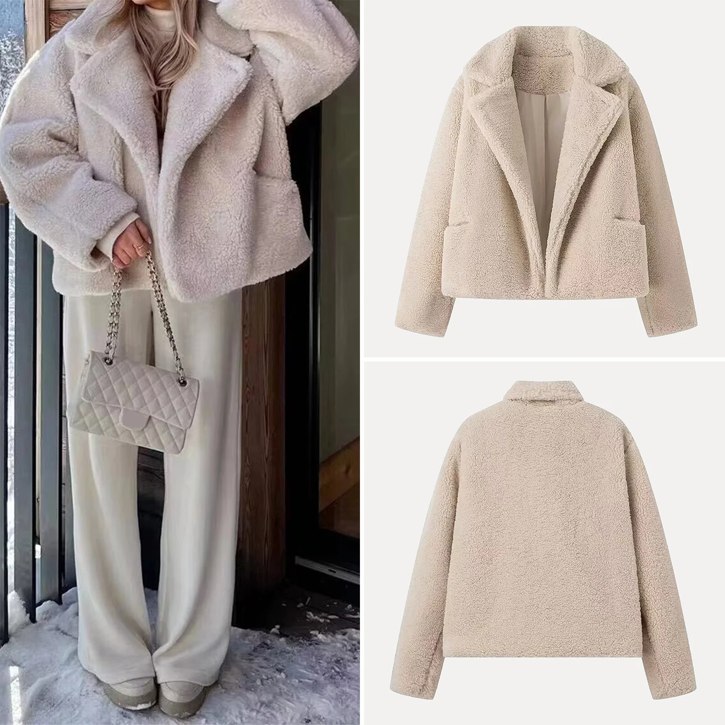 فضفاض القمح سبايك الفراء Jaet الشارع Sle المرأة Faion شخصية مزاجه ملابس خارجية طويلة Sve زر إغلاق