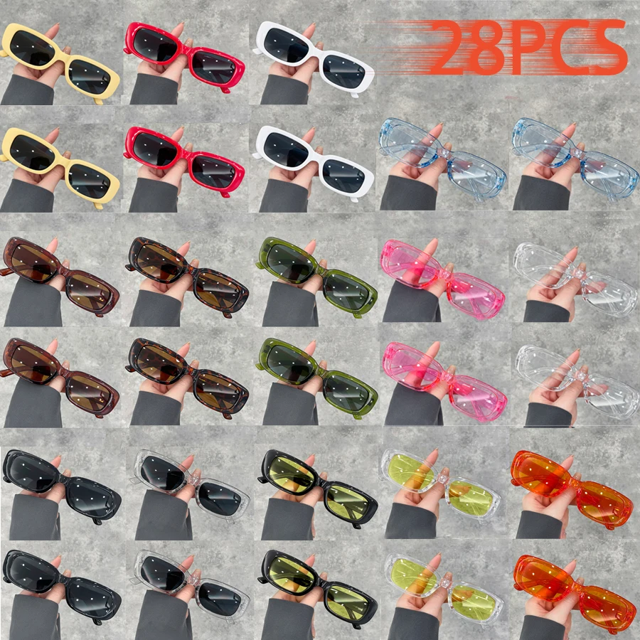 28PCS Y2K Classic Colorful Stripe Design New Model Eyewear Fashion Brand Designer Small Rectangle Beach daily Casual Sun Glasses