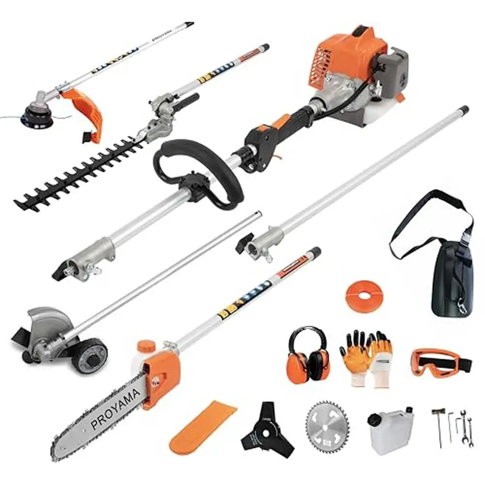 6 in 1 Gas Hedge Trimmer Weed Eater Brush Cutter Pole Saw Chainsaw Kit with Adjustable Length and Multi-angle Adjustment Garden