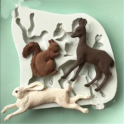 Forest Animals Chocolate Mold 3D Silicone Deer Squirrel Rabbit Candy Fondant Mold, Baking Tools