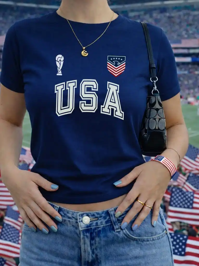 Camiseta Patriótica de Algodón Unisex con la Bandera Estadounidense para la Copa Mundial de Fútbol 2026 en EE. UU.